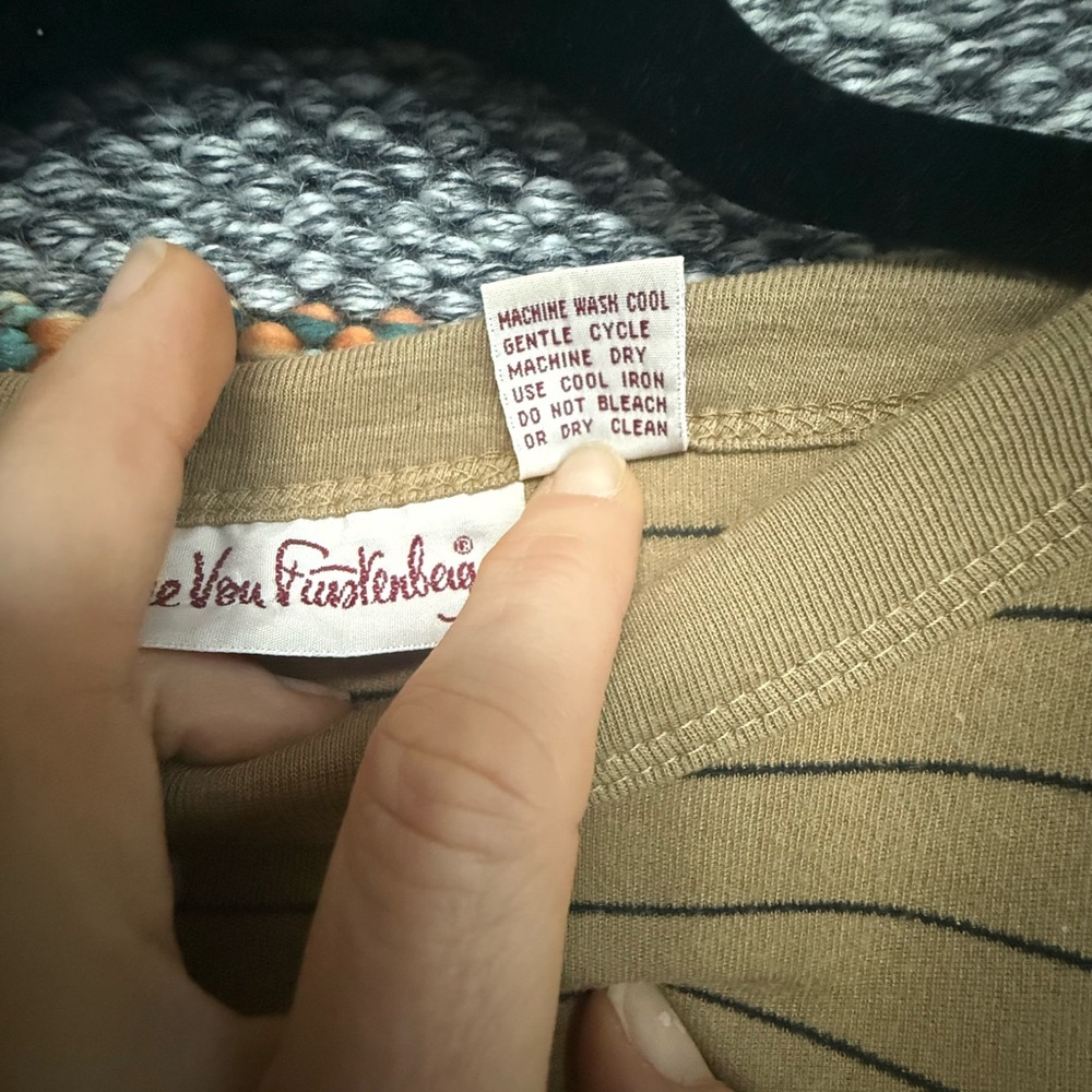 Vintage Diane Von Furstenberg Tan Striped Top - Picture 4 of 6